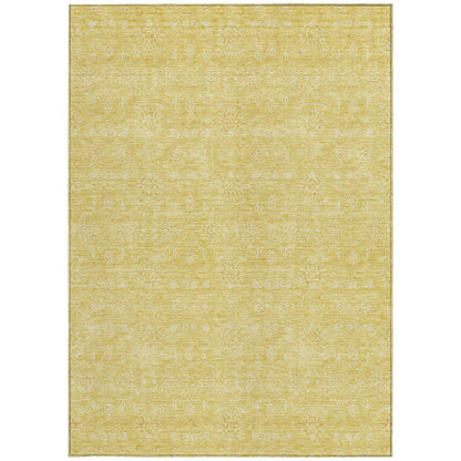 3' X 5' Yellow Gold And Ivory Floral Washable Indoor Outdoor Area Rug