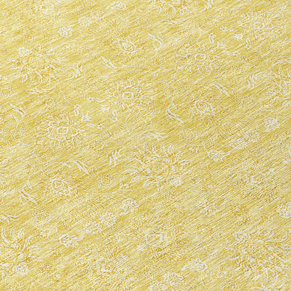 3' X 5' Yellow Gold And Ivory Floral Washable Indoor Outdoor Area Rug