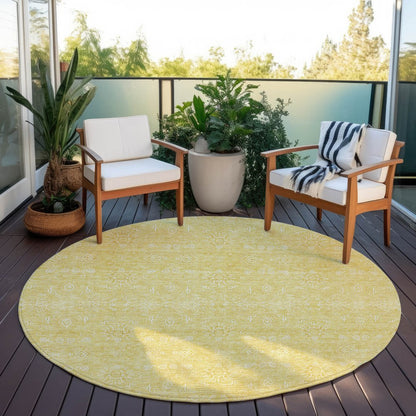 3' X 5' Yellow Gold And Ivory Floral Washable Indoor Outdoor Area Rug