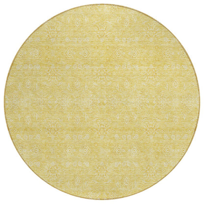 3' X 5' Yellow Gold And Ivory Floral Washable Indoor Outdoor Area Rug