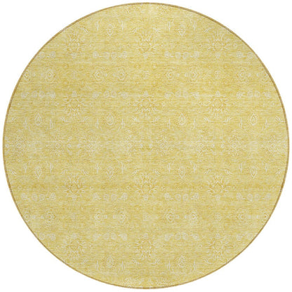 3' X 5' Yellow Gold And Ivory Floral Washable Indoor Outdoor Area Rug