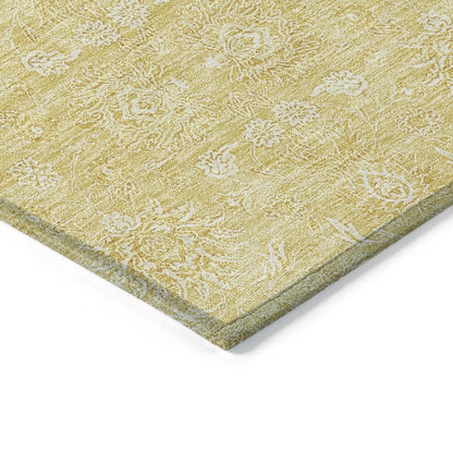 3' X 5' Yellow Gold And Ivory Floral Washable Indoor Outdoor Area Rug