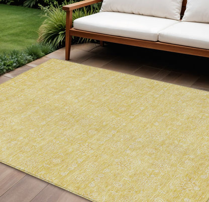 3' X 5' Yellow Gold And Ivory Floral Washable Indoor Outdoor Area Rug