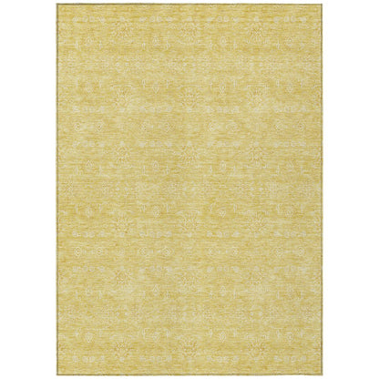 3' X 5' Yellow Gold And Ivory Floral Washable Indoor Outdoor Area Rug