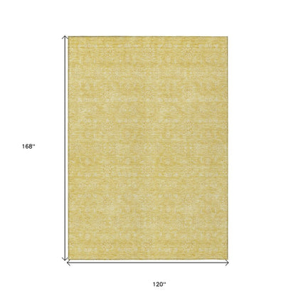 3' X 5' Yellow Gold And Ivory Floral Washable Indoor Outdoor Area Rug