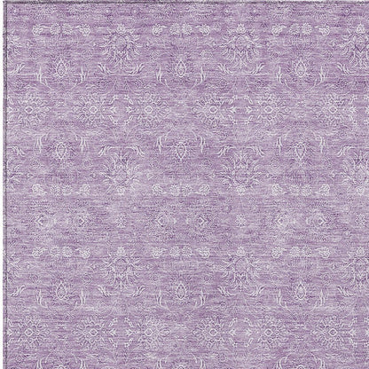 3' X 5' Lavender Lilac And Ivory Floral Washable Indoor Outdoor Area Rug