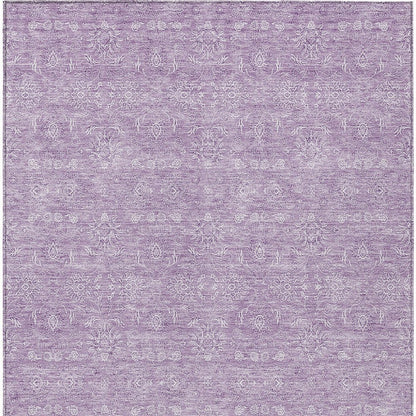3' X 5' Lavender Lilac And Ivory Floral Washable Indoor Outdoor Area Rug