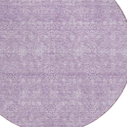 3' X 5' Lavender Lilac And Ivory Floral Washable Indoor Outdoor Area Rug