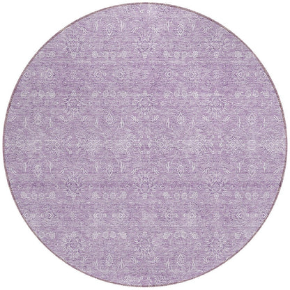 3' X 5' Lavender Lilac And Ivory Floral Washable Indoor Outdoor Area Rug