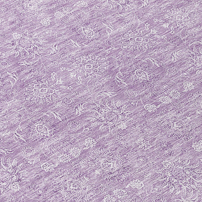3' X 5' Lavender Lilac And Ivory Floral Washable Indoor Outdoor Area Rug