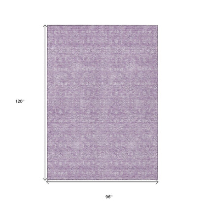 3' X 5' Lavender Lilac And Ivory Floral Washable Indoor Outdoor Area Rug