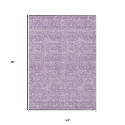 3' X 5' Lavender Lilac And Ivory Floral Washable Indoor Outdoor Area Rug