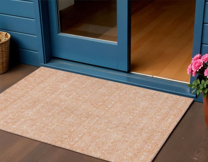 3' X 5' Peach And Ivory Floral Washable Indoor Outdoor Area Rug