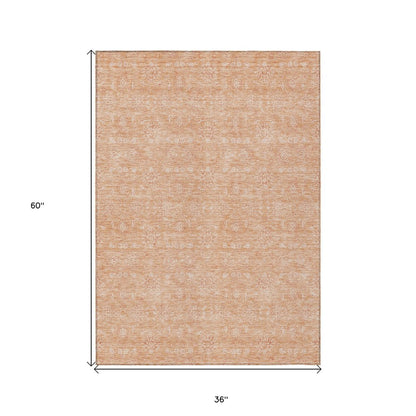 3' X 5' Peach And Ivory Floral Washable Indoor Outdoor Area Rug