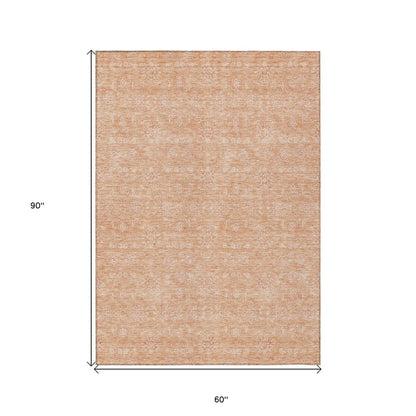 3' X 5' Peach And Ivory Floral Washable Indoor Outdoor Area Rug