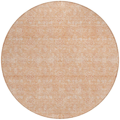3' X 5' Peach And Ivory Floral Washable Indoor Outdoor Area Rug
