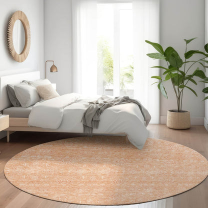 3' X 5' Peach And Ivory Floral Washable Indoor Outdoor Area Rug