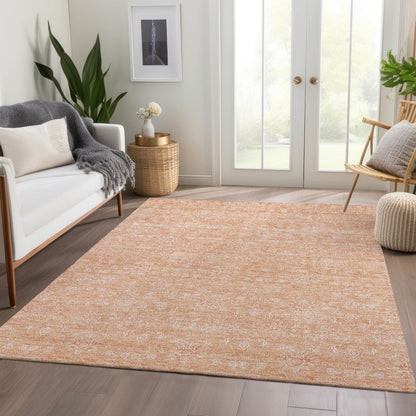 3' X 5' Peach And Ivory Floral Washable Indoor Outdoor Area Rug