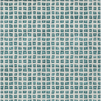 3' X 5' Teal Blue And Ivory Geometric Washable Indoor Outdoor Area Rug