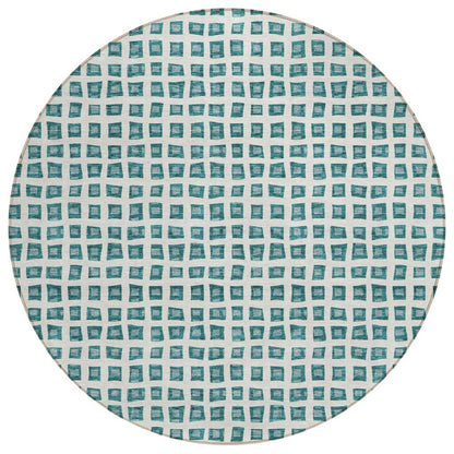 3' X 5' Teal Blue And Ivory Geometric Washable Indoor Outdoor Area Rug