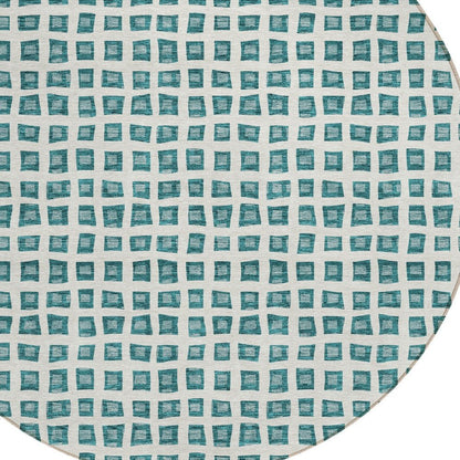 3' X 5' Teal Blue And Ivory Geometric Washable Indoor Outdoor Area Rug