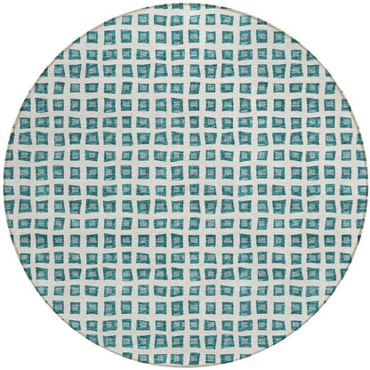 3' X 5' Teal Blue And Ivory Geometric Washable Indoor Outdoor Area Rug