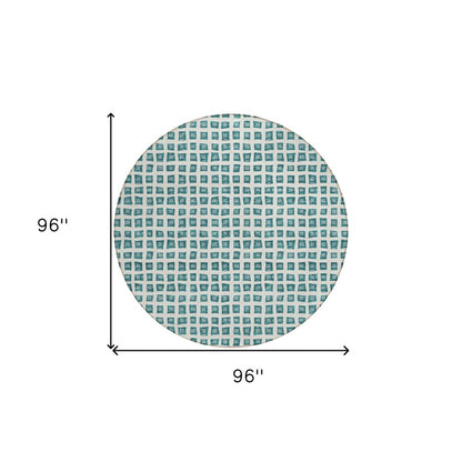 3' X 5' Teal Blue And Ivory Geometric Washable Indoor Outdoor Area Rug