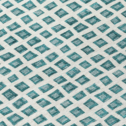 3' X 5' Teal Blue And Ivory Geometric Washable Indoor Outdoor Area Rug