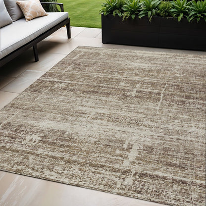 3' X 5' Brown Beige And Taupe Abstract Washable Indoor Outdoor Area Rug