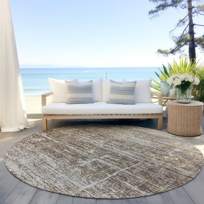 3' X 5' Brown Beige And Taupe Abstract Washable Indoor Outdoor Area Rug