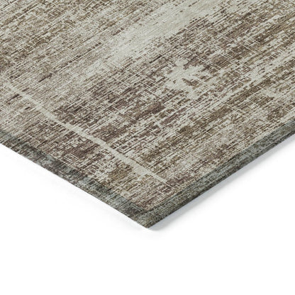 3' X 5' Brown Beige And Taupe Abstract Washable Indoor Outdoor Area Rug