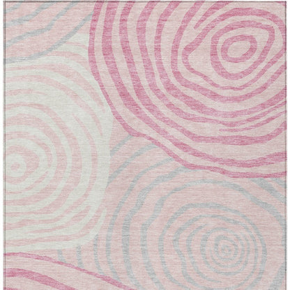 3' X 5' Pink Ivory And Gray Abstract Washable Indoor Outdoor Area Rug