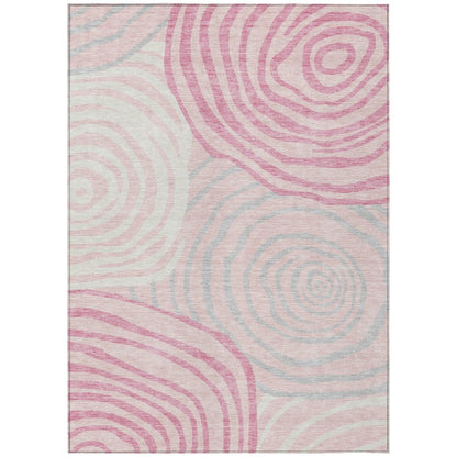 3' X 5' Pink Ivory And Gray Abstract Washable Indoor Outdoor Area Rug