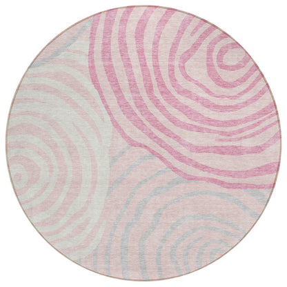 3' X 5' Pink Ivory And Gray Abstract Washable Indoor Outdoor Area Rug