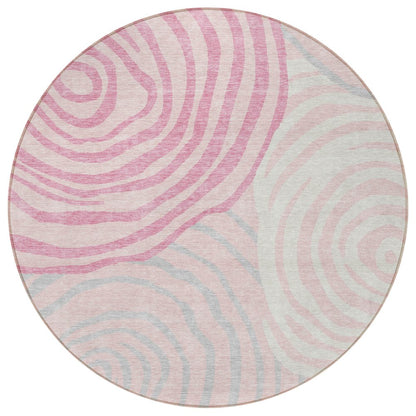 3' X 5' Pink Ivory And Gray Abstract Washable Indoor Outdoor Area Rug