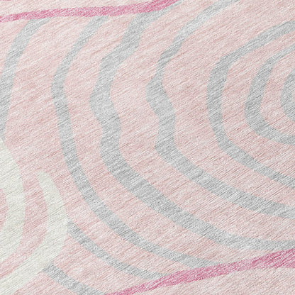 3' X 5' Pink Ivory And Gray Abstract Washable Indoor Outdoor Area Rug