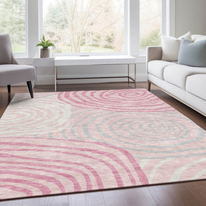 3' X 5' Pink Ivory And Gray Abstract Washable Indoor Outdoor Area Rug