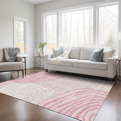 3' X 5' Pink Ivory And Gray Abstract Washable Indoor Outdoor Area Rug