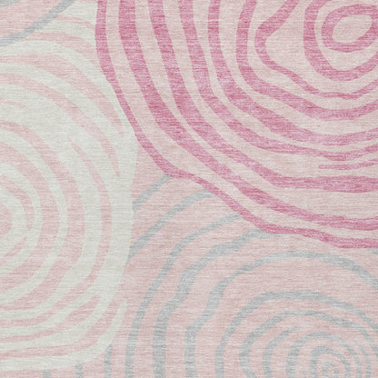 3' X 5' Pink Ivory And Gray Abstract Washable Indoor Outdoor Area Rug