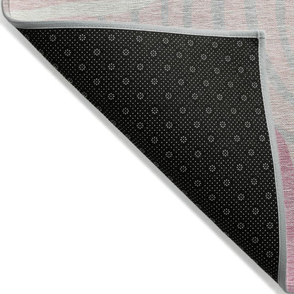 3' X 5' Pink Ivory And Gray Abstract Washable Indoor Outdoor Area Rug