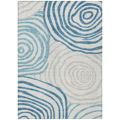 3' X 5' Teal Blue Ivory And Silver Abstract Washable Indoor Outdoor Area Rug