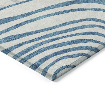 3' X 5' Teal Blue Ivory And Silver Abstract Washable Indoor Outdoor Area Rug