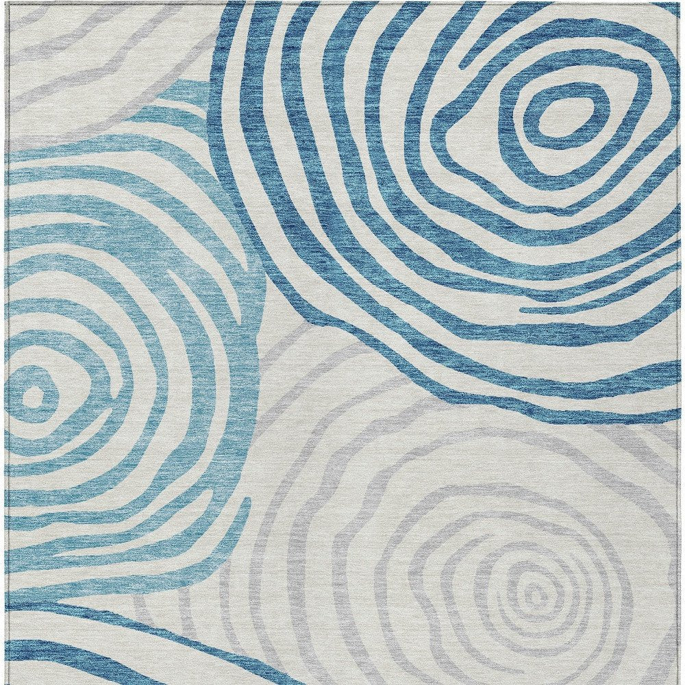 3' X 5' Teal Blue Ivory And Silver Abstract Washable Indoor Outdoor Area Rug