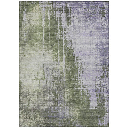 5' X 8' Olive Green And Purple Abstract Washable Indoor Outdoor Area Rug