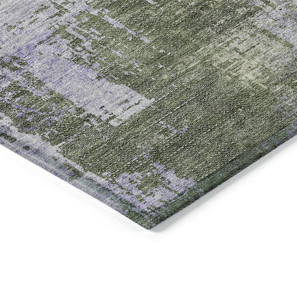 5' X 8' Olive Green And Purple Abstract Washable Indoor Outdoor Area Rug