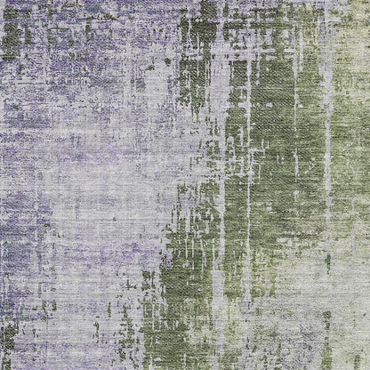 5' X 8' Olive Green And Purple Abstract Washable Indoor Outdoor Area Rug