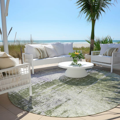5' X 8' Olive Green And Purple Abstract Washable Indoor Outdoor Area Rug