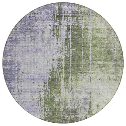 5' X 8' Olive Green And Purple Abstract Washable Indoor Outdoor Area Rug