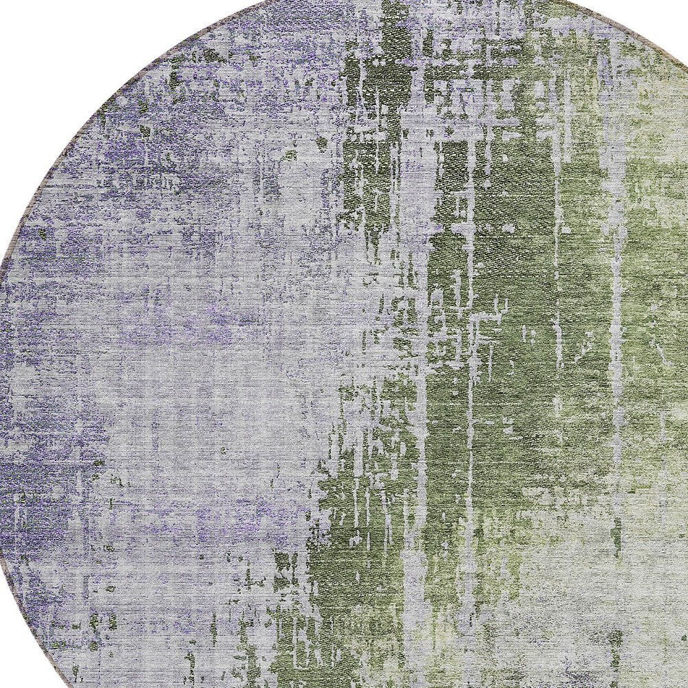 5' X 8' Olive Green And Purple Abstract Washable Indoor Outdoor Area Rug
