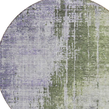 5' X 8' Olive Green And Purple Abstract Washable Indoor Outdoor Area Rug